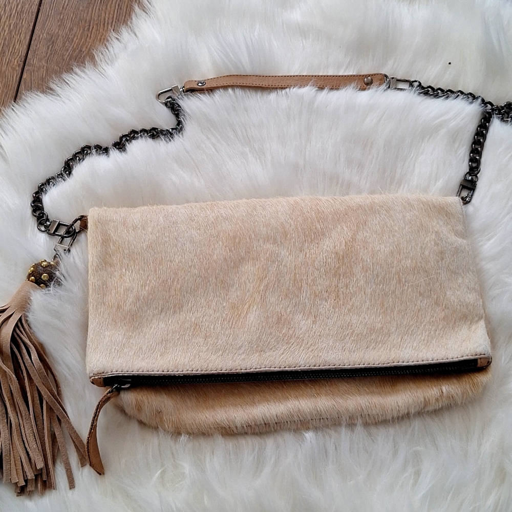 Hair/hide leather purse.  Boutique purse!  Tans